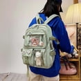 thumbnail image 4 of mochila bonita para mujer, impermeable, multibolsillos, de nailon, para la escuela, para estudiantes y niñas, verde, 30 x 10 x 40 cm., 4 of 4