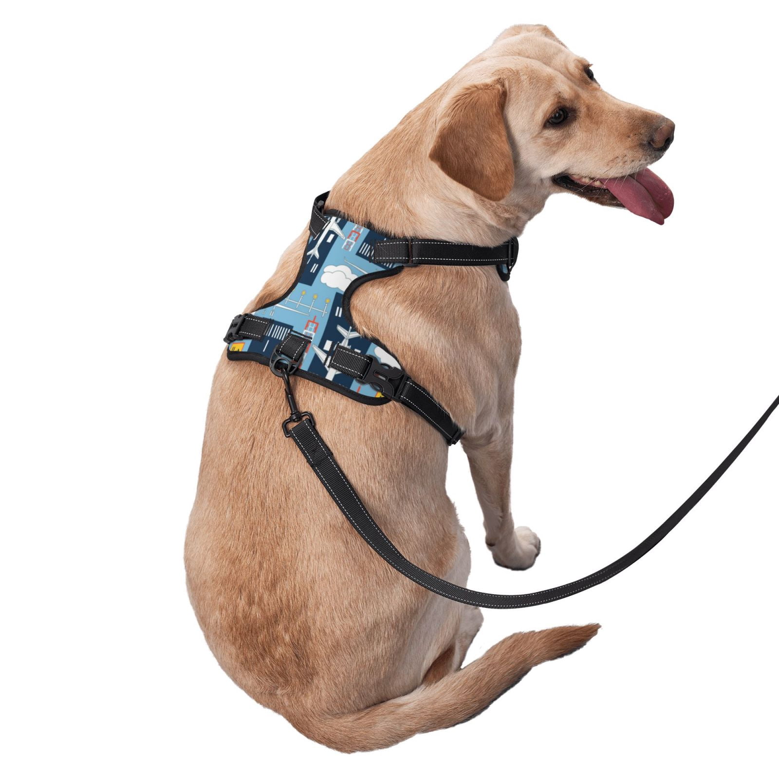 Vsdgher Airplanes and Aviation Signs Pattern Dog Harness,No Pull Pet Harness with Soft Padded Handle,Adjustable Reflective Vest with 2 Buckles,4 Slide Buckles,S-XL