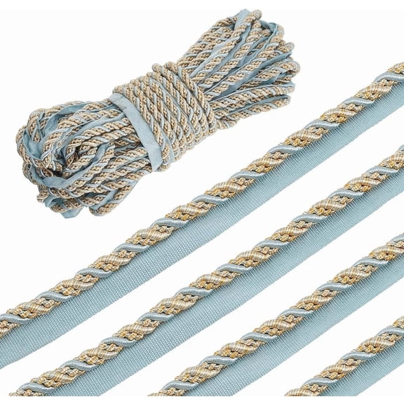 13.6 Yards Blue Twist Lip Cord Trim Sewing Cords 17mm Wide Twist Trim Ribbon Upholstery Ribbon with Cord Rope