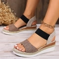 thumbnail image 3 of Rokment Women's Beach Platform Wedge Dressy Sandals Comfortable Breathable Color Block Linen Elastic Ankle Strap Espadrilles Walking Sandals Casual Chunky High Heel Dress Summer Shoes Brown Size 7, 3 of 5