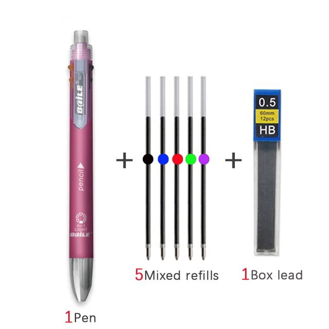Bolígrafos multicolores 6 en 1, bolígrafo de 5 colores, 1 lápiz automático con goma de borrar para la escuela, oficina, papelería de suministros de escritura