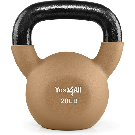 Yes4All 20lb Premium Coated Kettlebell, Iced Latte, Single
