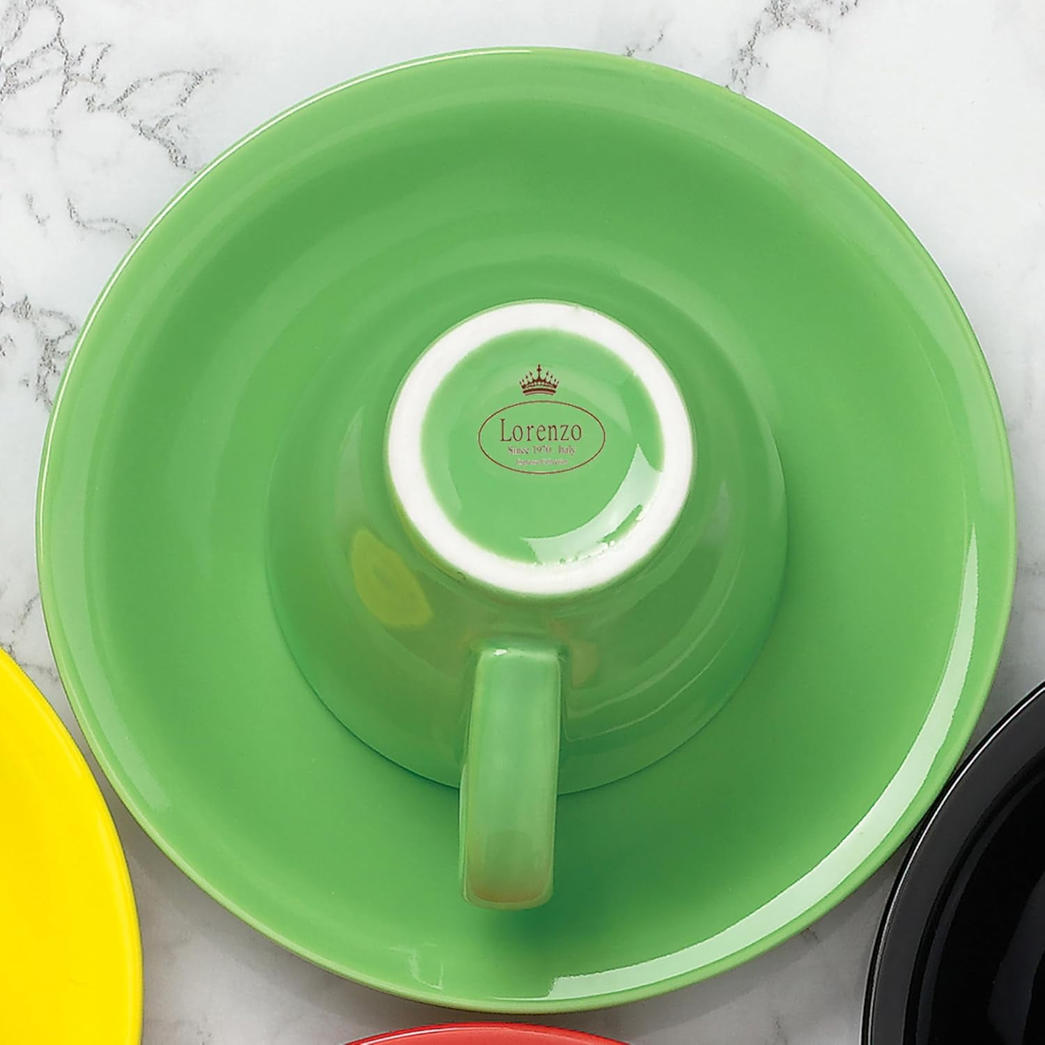 HOMEHUT Espresso Cups and Saucers Set of 6 - 3 Oz Porcelain Demitasse Cups, Green Coffee Cup Set with Matching Saucers, Microwave and Dishwasher Safe Small Espresso Cups for Home and Café Use