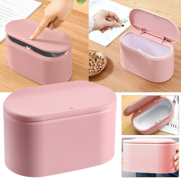 Huayishang Trash Bag Mini Desktop Wastebasket with Lid Small Office Countertop Trash Can Tiny Plastic Garbage Bins White, Kitchen Essentials Clearance Sale Pink