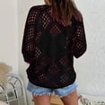 thumbnail image 4 of longantii Womens Bohemian-Inspired Crochet Top with V-Neck, Women's Casual V-Neck Hollow Crochet Cover-Up Short Sleeve Top Black S, 4 of 7