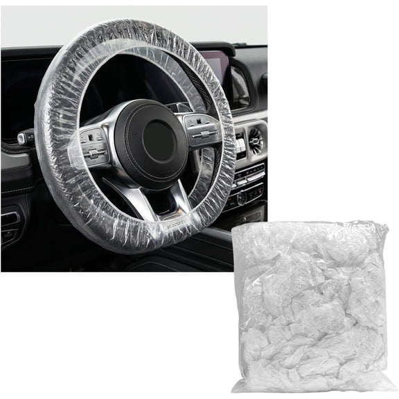 50 count Disposable Steering Wheel Covers, Transparent Steering Wheels Protector with Elastic Trim, Plastic Wheels Protective Cover for Scratch Prevention