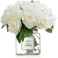 thumbnail image 1 of Ramo de rosas artificiales blancas con jarrón, ramo de peonía rosa de seda falsa con tarro de vidrio, cuerda para el hogar, propuesta de boda, decoración del hogar y el mejor regalo (blanco),Blanco, 1 of 7