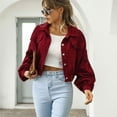 thumbnail image 3 of Defitshape Women's Crop Jacket Soft Long Sleeve Coat Fall Travel Fashion Spring Loose Corduroy Winter Outerwear Burgundy Small, 3 of 4