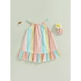 thumbnail image 5 of Kids Girl Dresses, Sleeveless Off Shoulder Striped Print Casual Party Street Princess Dress, 5 of 9