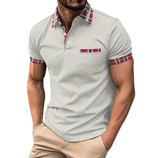 SHIXIAOO Men's Shirt Button Turn Down Lapel Solid Color Short Sleeve Sports Shirt T Shirts for Men Pack V Neck Mens Colla Shirt Thick T Shirts for Men Log Sleeve T Shirts for Men Lightweight Shirts