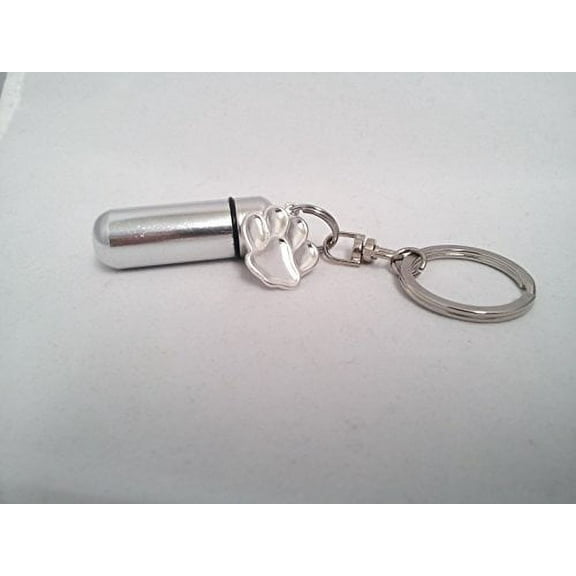 SIlver Plated Paw Cremation Urn Keepsake with Engraved Paw - on Swivel Stainless Steel Keychain
