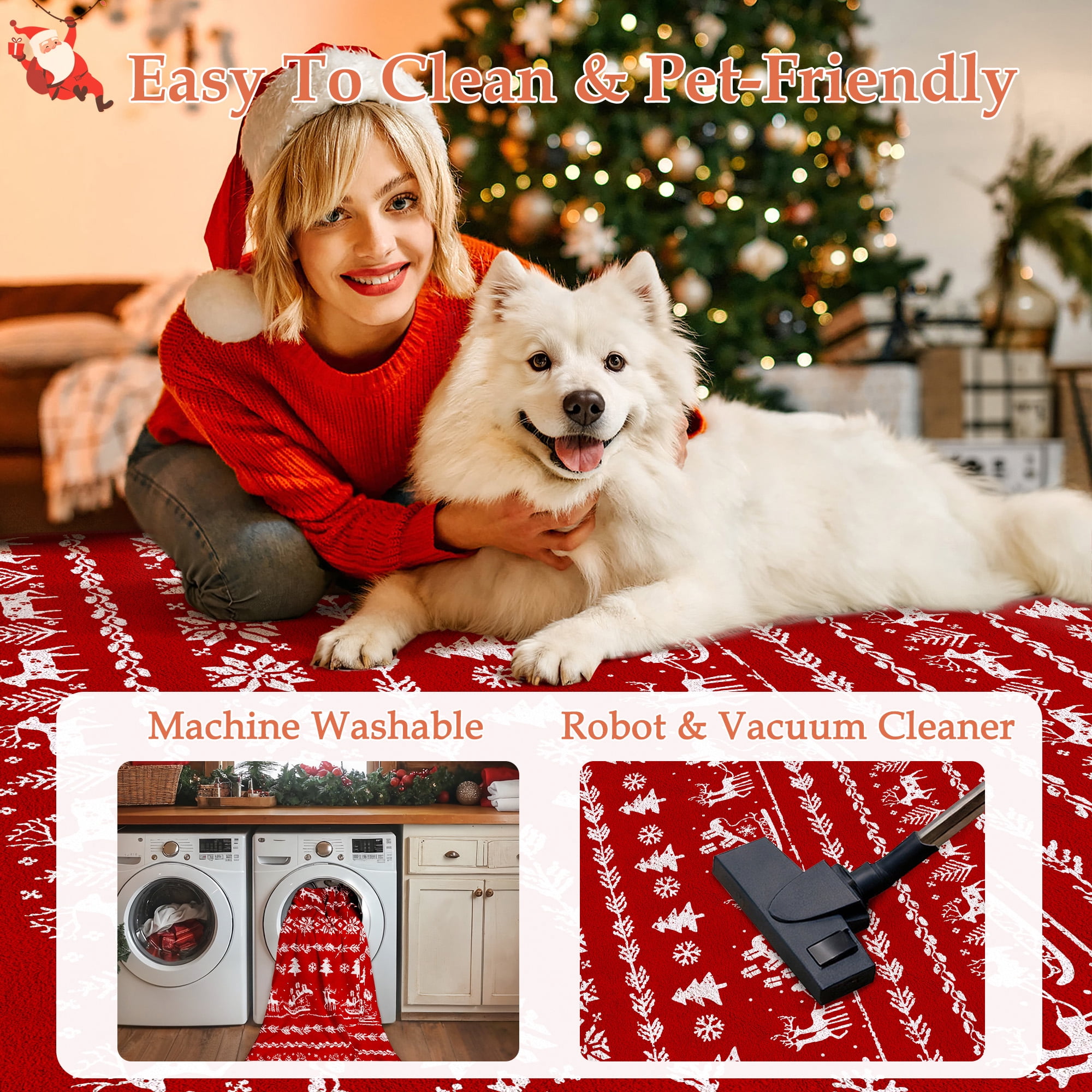 BERTHMEER 2'X3' Christmas Area Rug Christmas Rugs for Indoor Entryway Entrance Kitchen Soft Machine Washable Non-slip Rug,Red