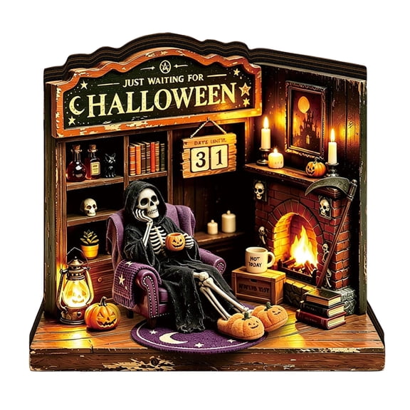 Halloween Party Decorations, Vintage Halloween Decor, Spooky Halloween Decor, Halloween Home Decor, 6" X 5.5" X 1" Wooden Led Light Up Countertop Display for Entryway, Seasonal