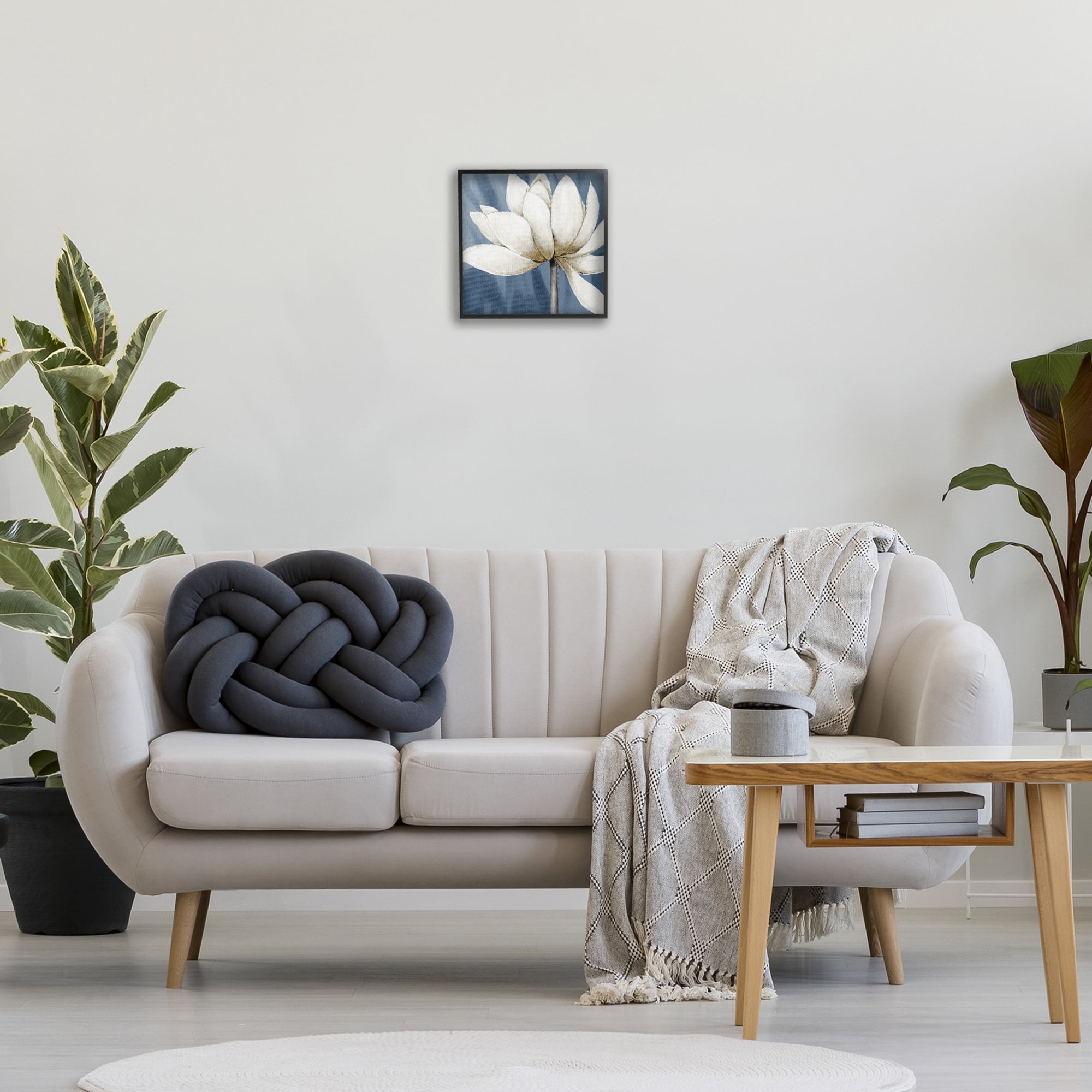 Stupell Industries White Lotus Petals Botanical & Floral Painting Black Framed Art Print Wall Art, 12 x 12