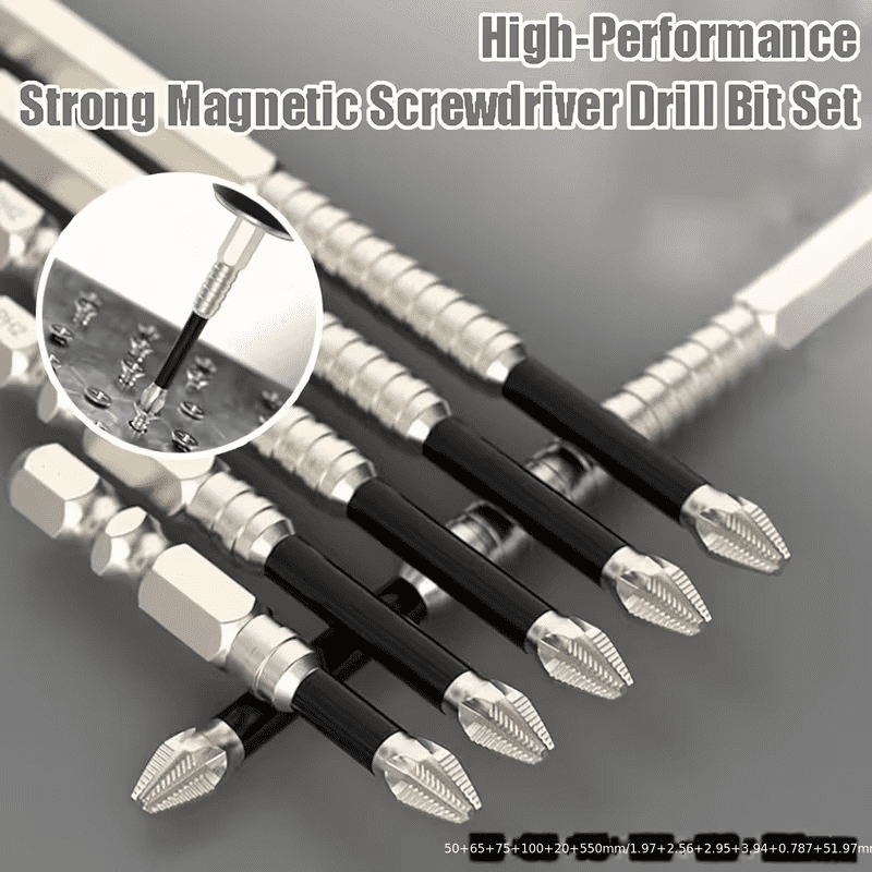 K5 Strong Magnetic Anti-Slip Phillips Screwdriver Bit Set - 6-Piece Set with Multiple Sizes (PH2) Electric Screwdriver Bits, Slim Waist Impact-Resistant Drill Bits, Home Repair & DIY Tools