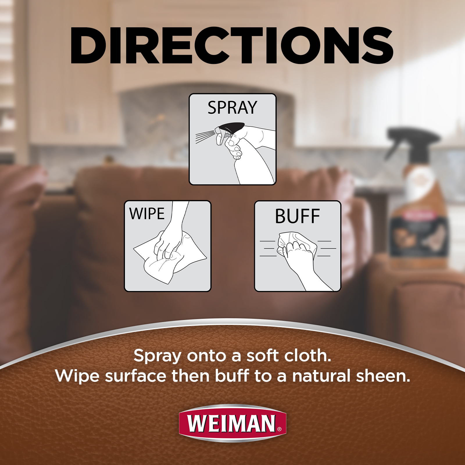 Weiman 3-1 Leather Cleaner & Conditioner for Furniture, Auto, Bags & Shoes, UVX Protection,16oz - image 4 of 8