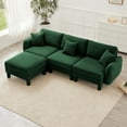thumbnail image 3 of Newest Boucle Fabric Convertible L Shape Sectional 3-seater Sofa Couch,Distinctive Shell-shaped Armrests,Removable Ottoman,Cylindrical Legs Wrapped,Self-fabric,Green Color, 3 of 16