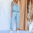 thumbnail image 2 of SELONE Womens Jumpsuits Dressy Casual Denim Jean Pants Sleeveless Ladies Travel Comfortable 2023 Vacation Fancy Jumpsuits for Women Womens Jumpers and Rompers Casual With Pockets Buttons Blue S, 2 of 7