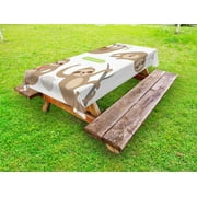 Sloth Outdoor Tablecloth, Childish Collection of Funny Cute Lazy Sloths Hugging Family Romance Love, Decorative Washable Fabric Picnic Table Cloth, 58 X 84 Inches,Pale Brown Grey Green, by Ambesonne
