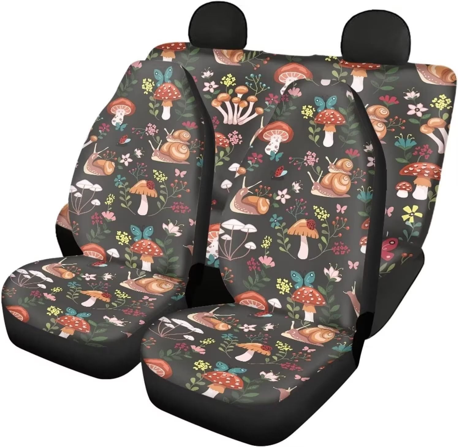 Pzuqiu Mushroom Snail Automotive Seat Covers Full Set Front and Rear 4Pcs Car  Seat Cover for Women Universal Fit for SUV Sedan Van Truck Car Fabric Seat  Protector