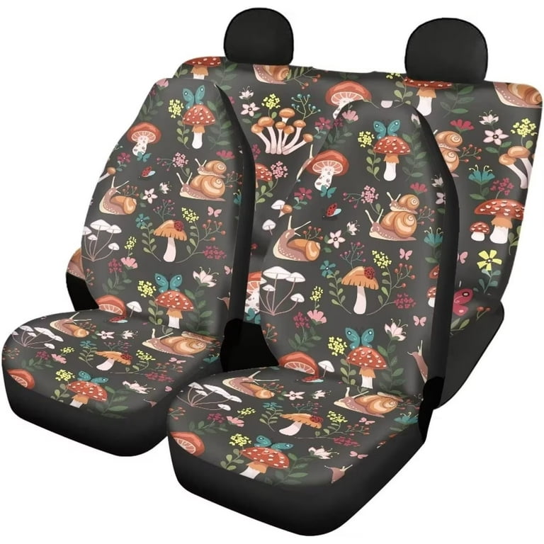 Pzuqiu Mushroom Snail Automotive Seat Covers Full Set Front and Rear 4Pcs  Car Seat Cover for Women Universal Fit for SUV Sedan Van Truck Car Fabric