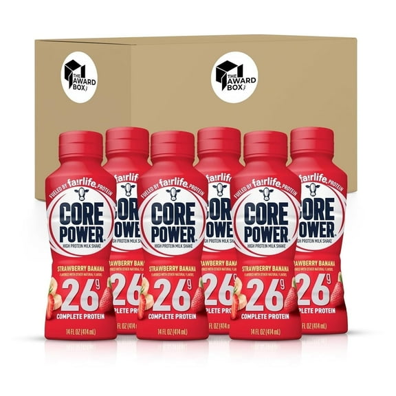 Core Power Elite Failrlife High Protein Shakes Strawberry Banana 14 oz in The Award Box - Pack of 6