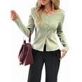thumbnail image 3 of Women Fall Cardigan Sweaters Long Sleeve Button Up Ribbed Knit Tops Green XL, 3 of 7