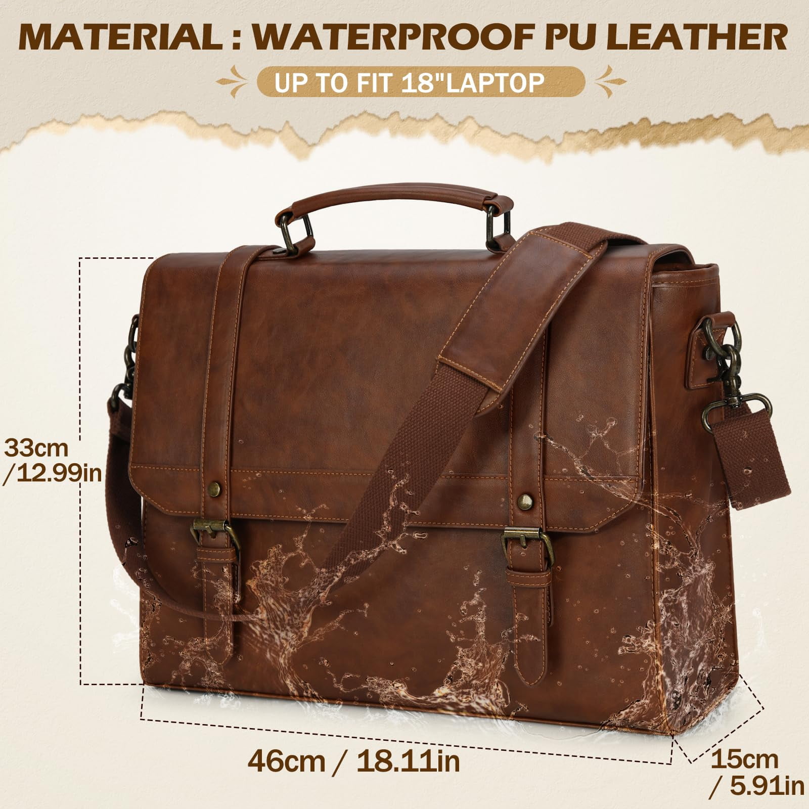 Messenger Bag for Men 15.6 inch Laptop Briefcase Vintage Leather Waterproof Large Computer Satchel Bag Retro Shoulder Bag for Office Business Travel College