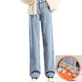 thumbnail image 4 of Women's Winter Casual Straight Pants with Plus Fleece - Jeans Style Warm Pants for Outdoor Activities and Seasonal Wear,Light Blue,L, 4 of 6