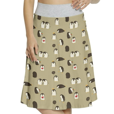 

Women s Penguin Romantic Funny Animal Crown A-line Printed Skirt Casual Wear L Khaki Dark Taupe Apricot by Ambesonne