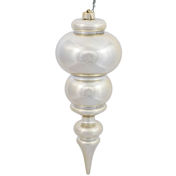 Pemberly Row 14" Plastic Finial Christmas Ornament in Shiny Champagne Silver
