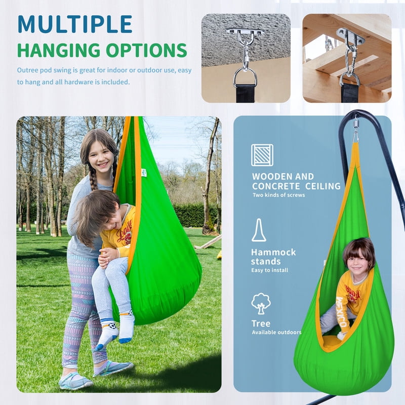 OUTREE Cotton Kids Pod Swing Seat Green and Yellow