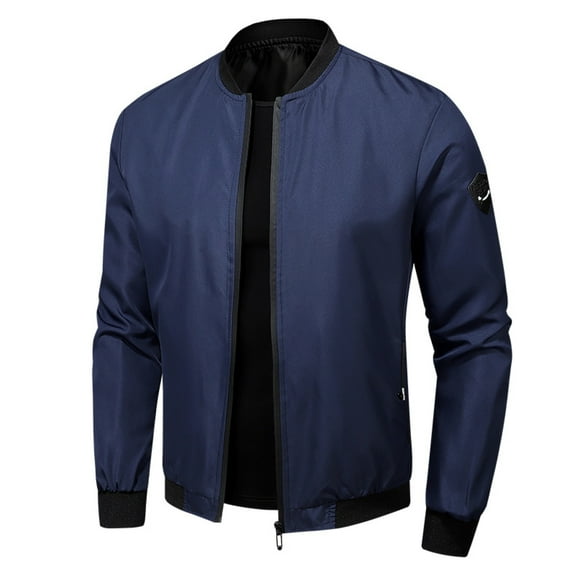 JLFKNG Men's Jacket Casual Solid Color Flight Jackets For Men Fashion Warm Loose Fit Stand Collar Jacket With Pockets Cool Clothes For Men