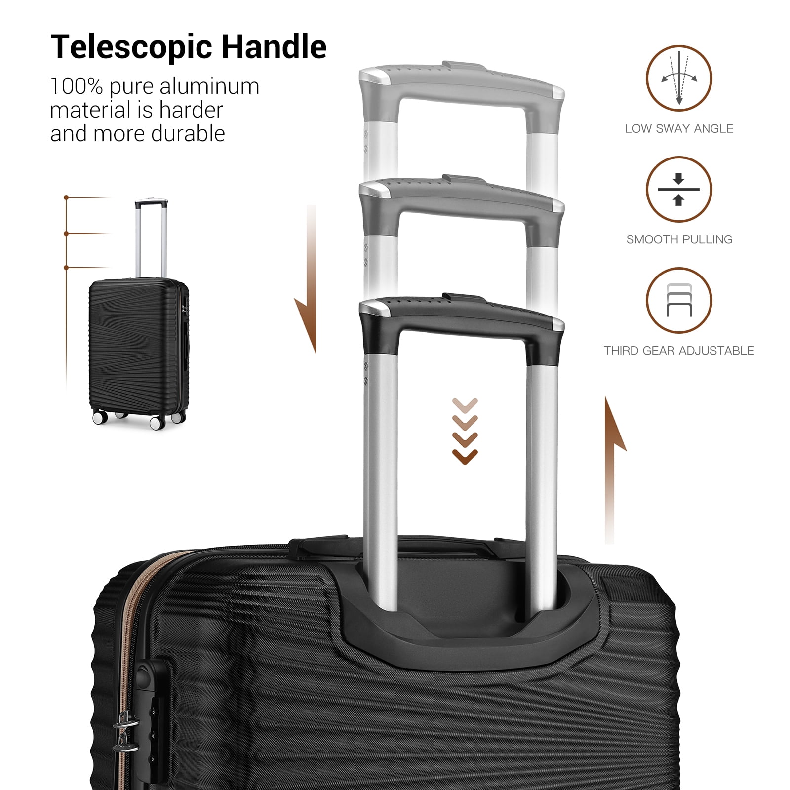 20 Inch Expandable Carry On Luggage, ABS Hardside Suitcase with Double Spinner Wheels, TSA Lock, Lightweight Rolling Travel Case Black