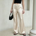 thumbnail image 2 of KLHDSF Pants For Women Satin Drapey Straight Wide Leg Pants High Waist Casual Trendy Summer Trousers Beige L, 2 of 6