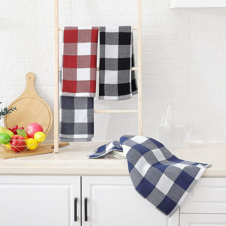 Homaxy 100% Cotton Terry Kitchen Towels(Black, 13 x 28 inches), Checkered  Designed, Soft and Super Absorbent Dish Towels, 4 Pack