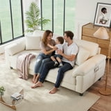 83" Couch Premium PU Leather Sofa, Comfy Extra Deep Seat 3 Seater Couch for Living Room, Oversized Loveseat with 2 Pillows, White - Walmart.com