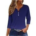 thumbnail image 2 of Teissuly Women's Fashion Casual Solid T-shirt 3/4 Sleeves Buttons Blouse V-Neck Casual Tops, 2 of 5