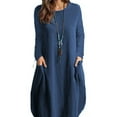 thumbnail image 4 of Women's Autumn Cotton And Linen Loose Casual Solid Color Long-sleeved Dress, 4 of 7