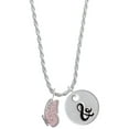 thumbnail image 1 of Delight Jewelry Silvertone Translucent Pink Flying Butterfly Silvertone Script Initial Disc - & - Charm Necklace, 20"+3", 1 of 4