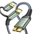thumbnail image 1 of Cable de disco duro AINOPE de 10 Gbps USB-C a Micro B de 0,5 m, nailon, 1 of 7