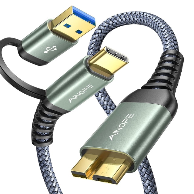 Cable de disco duro AINOPE de 10 Gbps USB-C a Micro B de 0,5 m, nailon