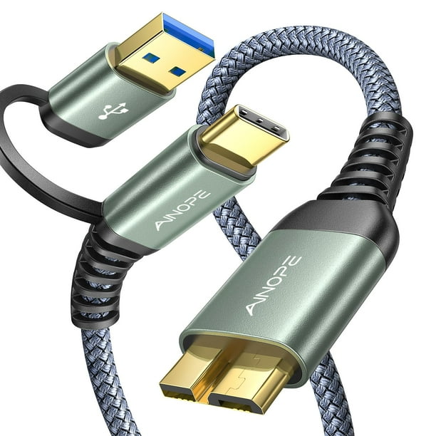 Cable de disco duro AINOPE de 10 Gbps USB-C a Micro B de 0,5 m, nailon