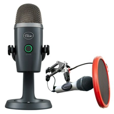 BLUE MICROPHONES Yeti Nano Premium USB Microphone Shadow Grey (281) with Deco Gear Universal Pop Filter Microphone Wind Screen with Goose Neck Mic Stand