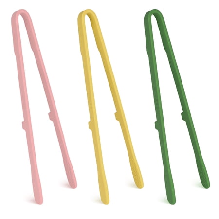 LELE LIFE 3 Pack Silicone Tongs for Cooking & Serving, 10.4in Small Kitchen Tongs Skinny Tweezers, Anti-Slip & Heat Resistant for Toaster, Salad, Food BBQ, Grilling, Bacon