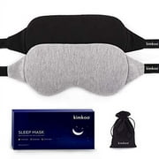 Kimkoo Cotton Sleep Mask-Sleeping Mask Blocking Out Light Perfectly for Women and Men, Soft and Comfortable Night Eye Mask for Sleeping , Blindfold for Travelling, with Pouch, 2 Pack,Black and Gray
