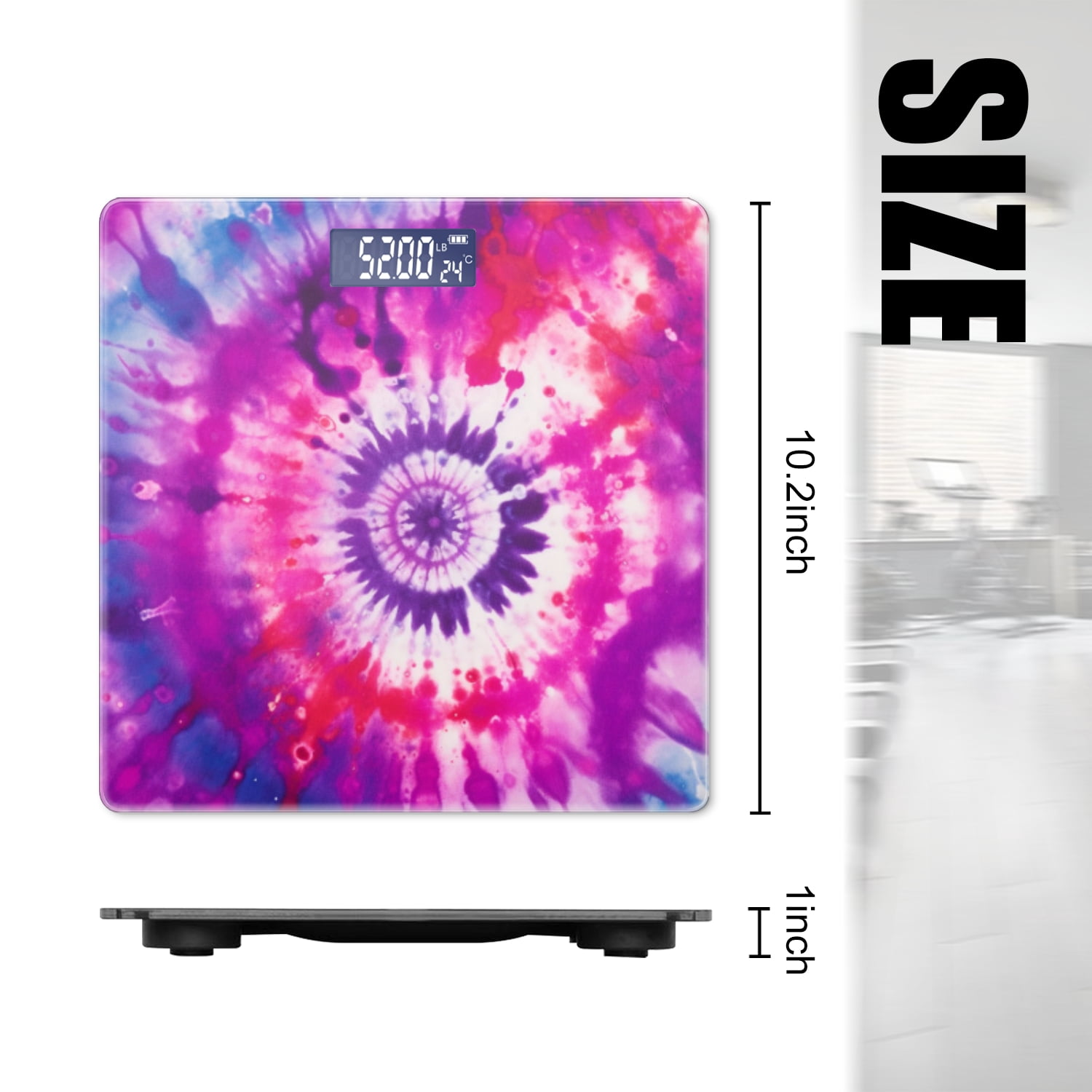 Digital Bathroom Scale with Large LCD Display,High Capacity Scale 400 lbs High Precision body fat scale-Abstract Tie-Dye Pattern In Purple