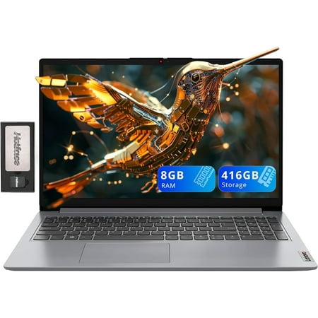 Lenovo Ideapad 1 15.6" HD Anti-Glare Laptop, Intel Celeron N4500, 8GB RAM, 416GB Storage(256GB SSD+160GB Docking Station Set), Intel UHD Graphics, Num Pad, Webcam, Win 11s, Grey