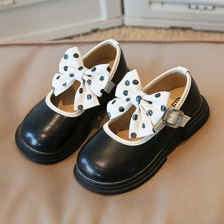 

LYCAQL Toddler Shoes Fashion Autumn Girls Casual Shoes Thick Sole Round Toe Polka Dot Bow Cute Dress Shoes Fancy Shoes for Kids (Black 1 Big Kids)