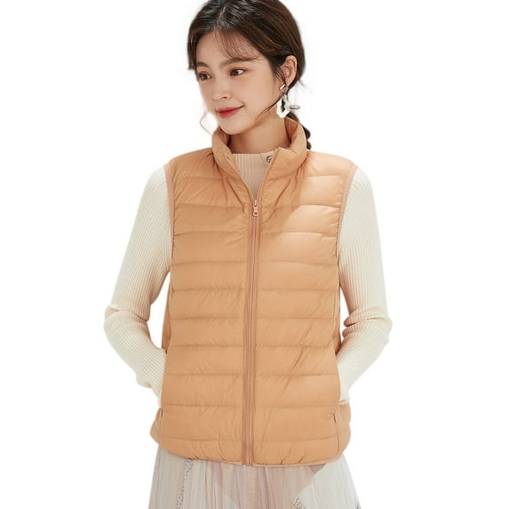 Wenseny Women’s Stand-up Collar Padded Warm Puffer Vest Zipper Outerwear Quilted Coat Orange 3XL